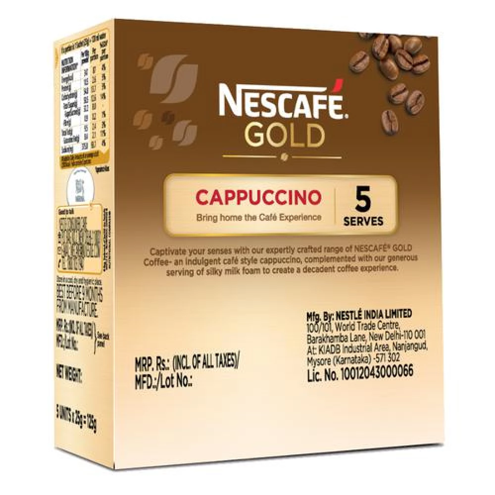 Nescafe  Gold Cappuccino Instant Coffee Premix - Rich In Aroma & Flavour, 125 g (5 Sachets x 25 g Each)-2.webp